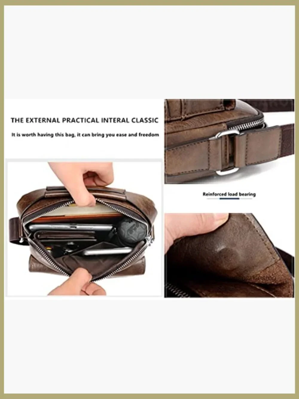 Vintage Leather Messenger Bag Crossbody Shoulder Bag Zipper